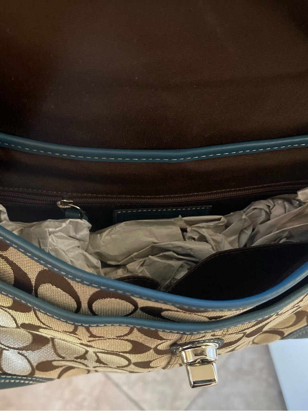 Vintage Coach Hampton signature shoulder bag matching wallet teal brown turnlock - Picture 6 of 9
